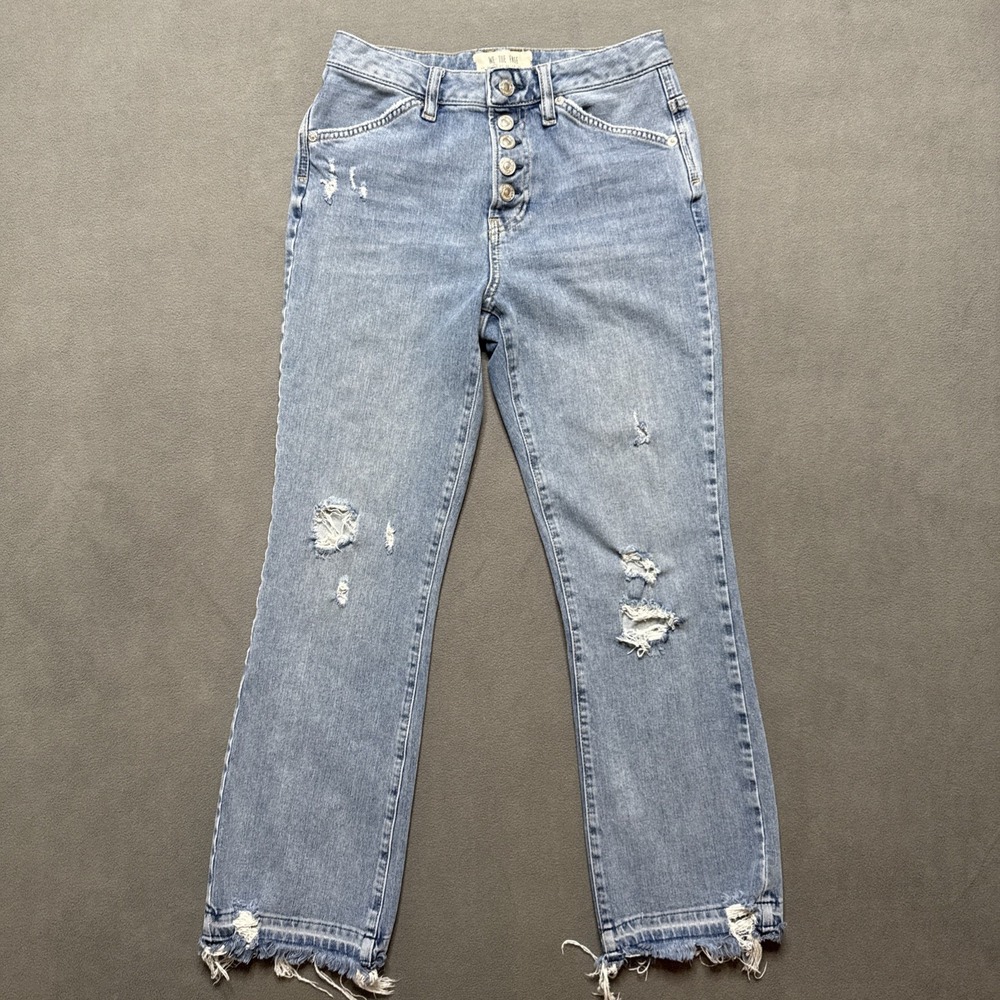 Free People We‎ The Free Jeans Straight Distressed Raw Hem Button Fly